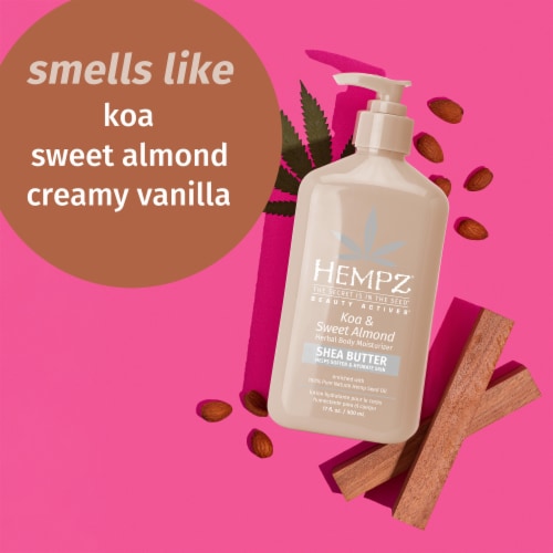 Hempz Beauty Actives Koa & Sweet Almond Herbal Body Moisturizer with Shea Butter Perspective: left