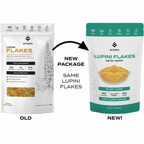 Aviate Lupini Flakes, Keto & Vegan Friendly Superfood, 12 oz (Pack of 1), High Protein & Low Perspective: left