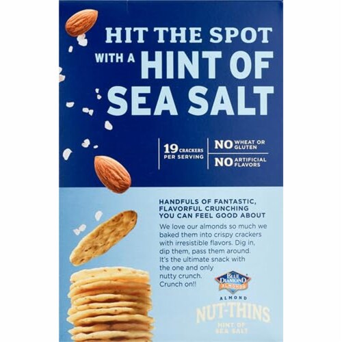 Blue Diamond Almonds Nut-Thins Cracker Crisps - Gluten Free, Hint of Sea Salt, 7oz Perspective: left