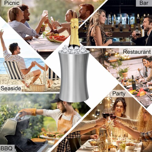 Stainless Steel Slim Double Wall Wine Cooler Perspective: left