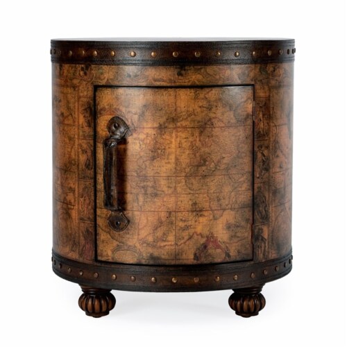 Beaumont Lane Round Traditional Wood Duffel End Table in Brown Perspective: left