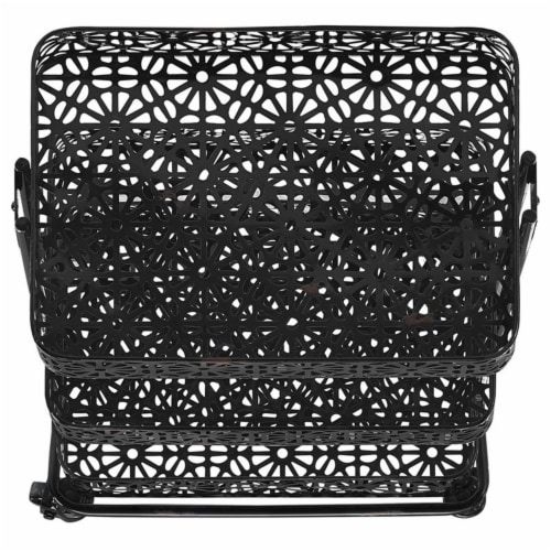 Pemberly Row 3 Tier Metal Serving Cart in Distressed Glossy Black Perspective: left