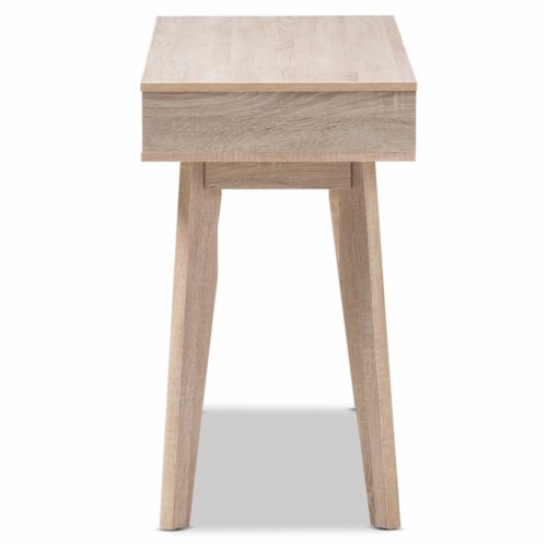 Hawthorne Collection 2 Drawer Wood Study Desk in Light Brown and Gray Perspective: left