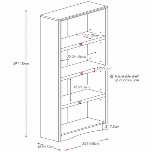 Atlin Designs 59 Tall 4 Shelf Bookcase in White Faux Woodgrain Perspective: left