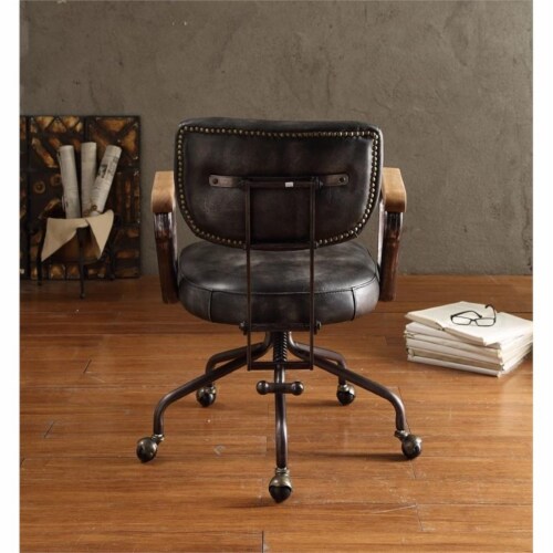 Bowery Hill Leather Swivel Office Chair in Vintage Black Perspective: left