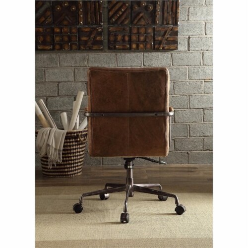 Bowery Hill Leather Swivel Office Chair with Armrests in Retro
