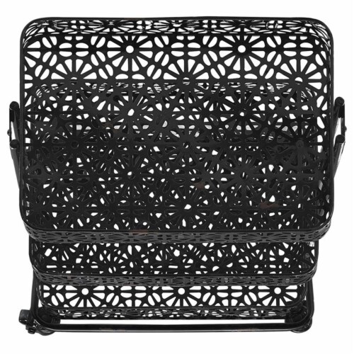 Riverbay Furniture 3 Tier Metal Serving Cart in Distressed Glossy Black Perspective: left