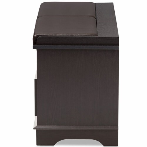 Baxton Studio Mason Faux Leather Shoe Storage Bench in Dark Brown Perspective: left