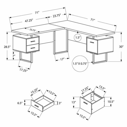 Levan Home L Shaped Corner Computer Desk in Dark Taupe Perspective: left