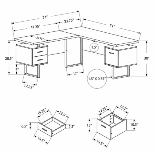 Levan Home L Shaped Corner Computer Desk in White and Gray Cement Perspective: left