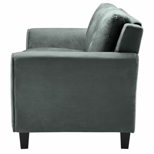Bowery Hill 18.5 Contemporary Microfiber Loveseat Couch in Dark Gray Perspective: left