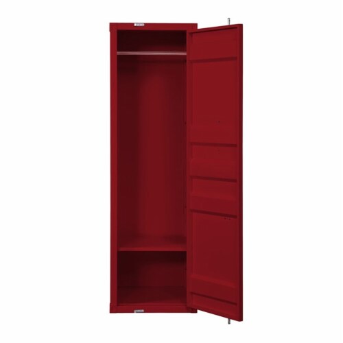 Bowery Hill Contemporary Metal Wardrobe Armoire with 1 Door in Red Perspective: left