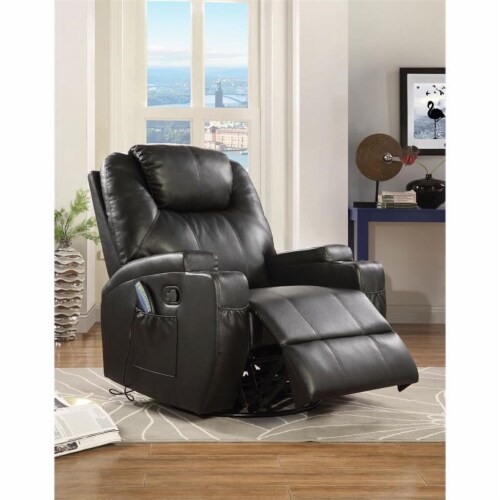 Bowery Hill Faux Leather Massage Rocker Recliner with Swivel Base in Black Perspective: left
