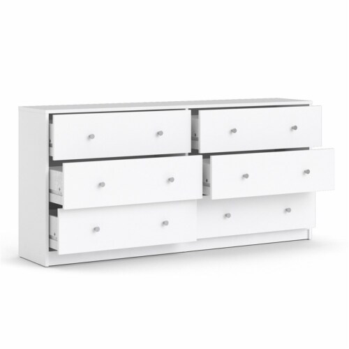 Levan Home Contemporary Wide 6 Drawer Double Bedroom Dresser in White Perspective: left