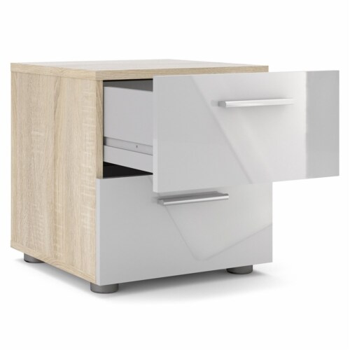 Levan Home Contemporary 2 Drawer Nightstand in Oak & White Gloss Perspective: left