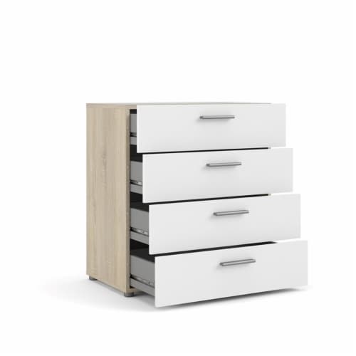 Levan Home Contemporary 4 Drawer Engineered Wood Chest in Oak /White Perspective: left