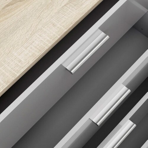 Levan Home Engineered Wood 8 Drawer Double Dresser in Oak/White High Gloss Perspective: left