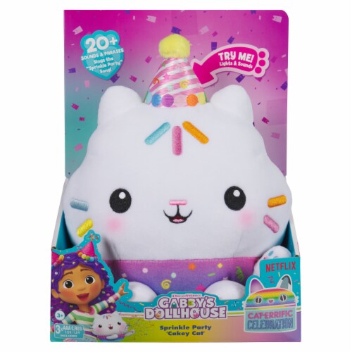 DreamWorks Gabby's Dollhouse Sprinkle Party Cakey Cat Plush Toy Perspective: left