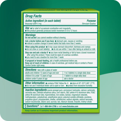 Dulcolax Stimulant Laxative Overnight Relief Tablets Bisacodyl Perspective: left