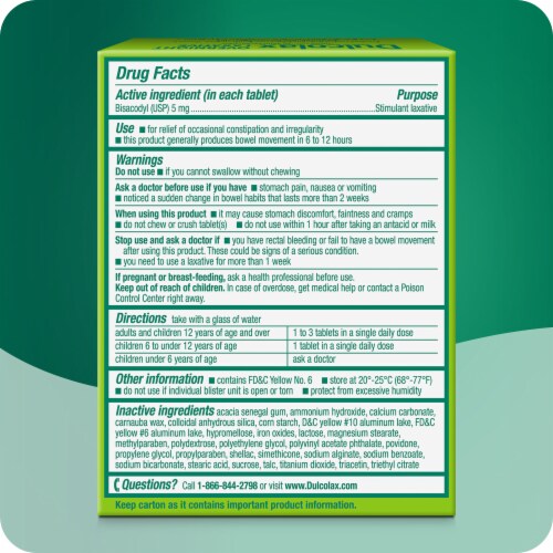 Dulcolax Stimulant Laxative Tablets With 5 mg Bisacodyl for Effective & Gentle Constipation Relief Perspective: left