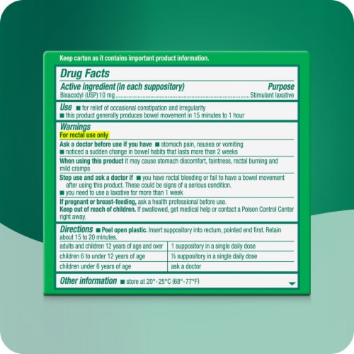 Dulcolax Stimulant Laxative Medicated Suppository Constipation Relief Bisacodyl 10 mg Perspective: left