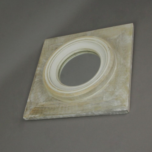 Set of 3 Natural Wood Framed Porthole Style Wall Mirrors 12 Inches Square Perspective: left