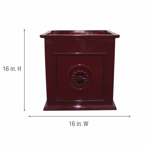 Southern Patio Colony 16 Inch Square Resin Outdoor Planter Urn, Oxblood Red Perspective: left