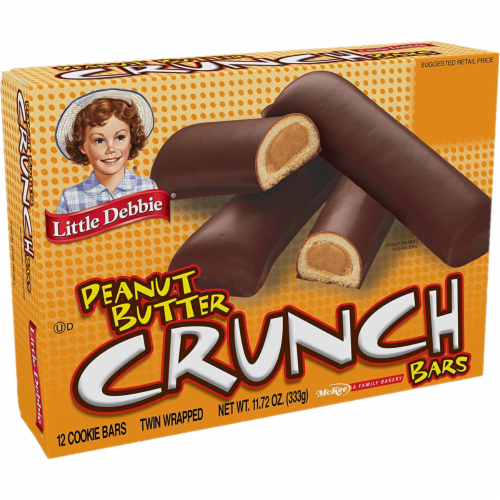 Little Debbie Peanut Butter Crunch Bars, 6 Boxes, 72 Twin Wrapped Crunchy PB Snacks Perspective: left