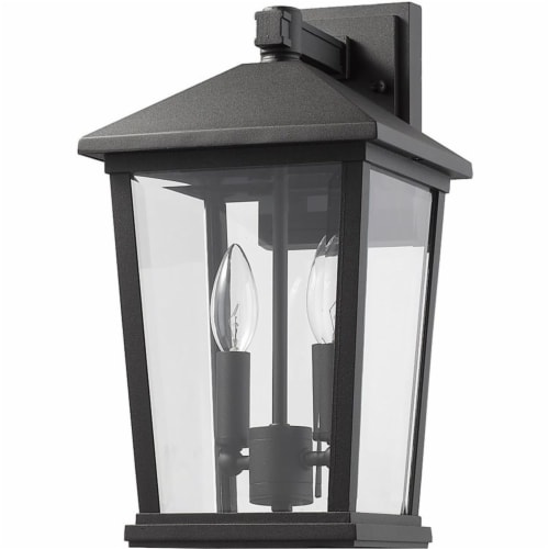Z-Lite Beacon 2 Light 15  Clear Glass Aluminum Outdoor Wall Sconce in Black Perspective: left