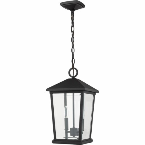 Z-Lite Beacon 2 Light 18  Clear Glass Aluminum Outdoor Pendant in Black Perspective: left