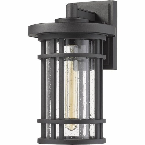 Z-Lite Jordan 14  Seedy Glass Aluminum Outdoor Wall Sconce in Black Perspective: left