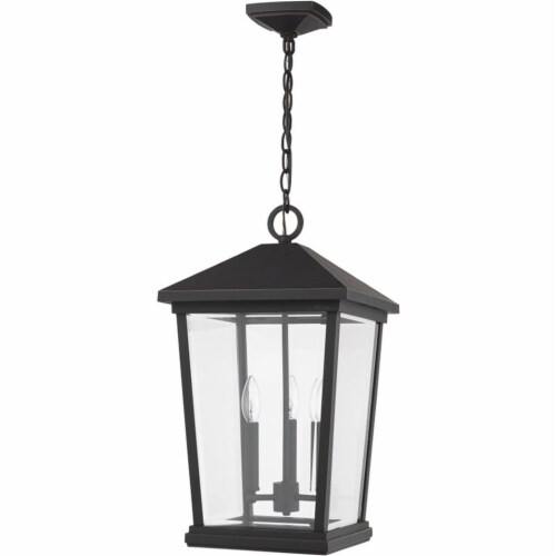 Z-Lite Beacon 3 Light 22  Clear Glass Aluminum Outdoor Pendant in Bronze Perspective: left