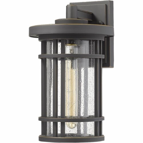 Z-Lite Jordan 14  Seedy Glass Aluminum Outdoor Wall Sconce in Bronze Perspective: left