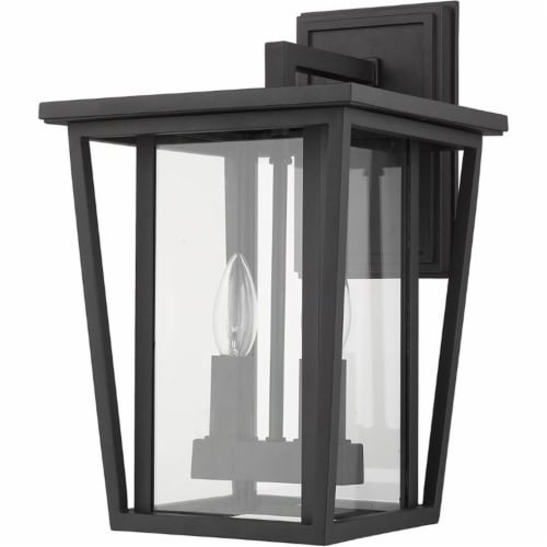 Z-Lite Seoul 2 Light 15  Clear Glass Aluminum Outdoor Wall Sconce in Black Perspective: left