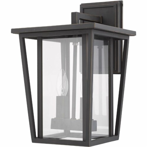 Z-Lite Seoul 2 Light 15  Clear Glass Aluminum Outdoor Wall Sconce in Bronze Perspective: left