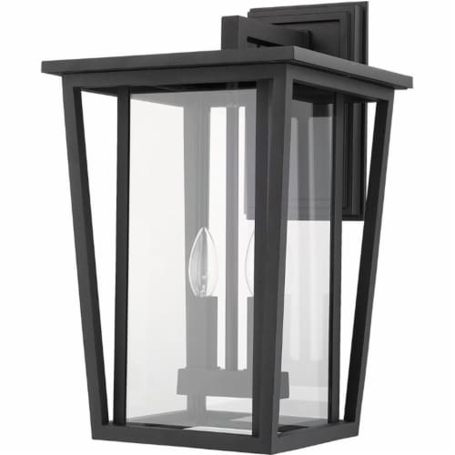 Z-Lite Seoul 2 Light 19  Clear Glass Aluminum Outdoor Wall Sconce in Black Perspective: left