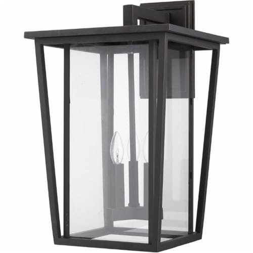 Z-Lite Seoul 3 Light 23  Clear Glass Aluminum Outdoor Wall Sconce in Bronze Perspective: left