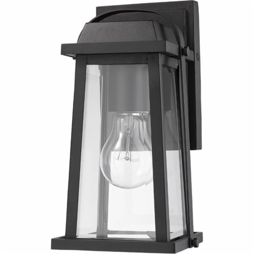 Z-Lite Millworks Clear Glass Aluminum Outdoor Wall Sconce in Black Perspective: left