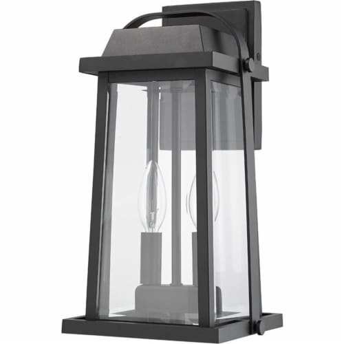 Z-Lite Millworks 2 Light Clear Glass Aluminum Outdoor Wall Sconce in Black Perspective: left