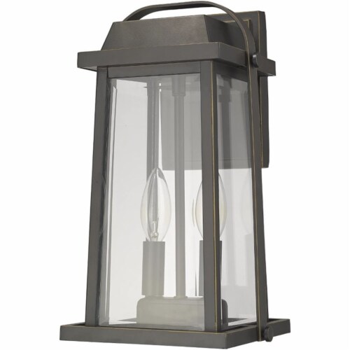 Z-Lite Millworks 2 Light Clear Glass Aluminum Outdoor Wall Sconce in Bronze Perspective: left
