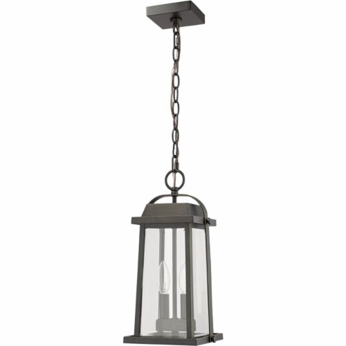 Z-Lite Millworks 2 Light Clear Glass Aluminum Outdoor Pendant in Bronze Perspective: left