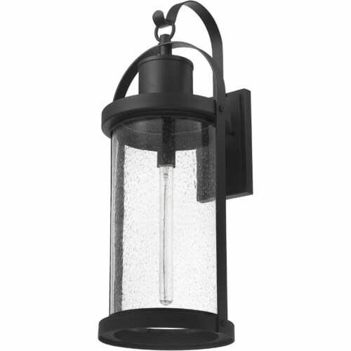 Z-Lite Roundhouse 32  Seedy Glass Aluminum Outdoor Wall Sconce in Black Perspective: left