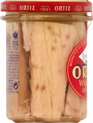 Ortiz Tuna White in Olive Oil Glass Jar Perspective: left