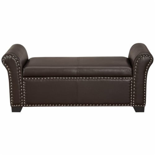 Ashley Espresso Pu Leather Storage Ottoman Bench Nail Head Trim In Espresso Posh Living 1 Ralphs