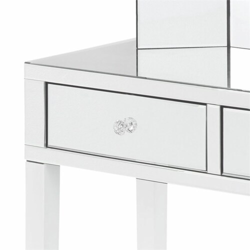 Caleb Mirrored White Vanity Set - 2 Drawers - 2 Piece Set in White - Posh Living Perspective: left