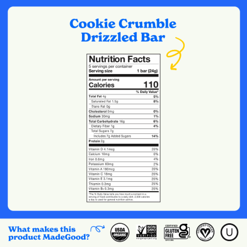 MadeGood® Cookie Crumble Chocolate Drizzled Granola Bars Perspective: left