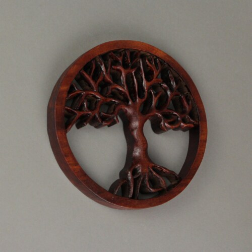 Hand Carved Mahogany Tree Of Life Wood Wall Plaque Perspective: left