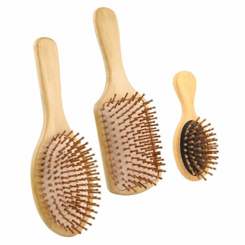 Natural Wood Hair Brush with Wooden Bristles Massage Scalp Comb and Wood Beard Comb 6pcs Perspective: left