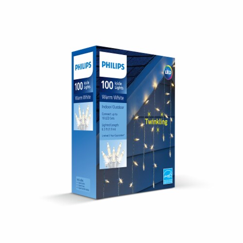 Philips LED Warm White Twinkling Icicle Indoor Outdoor Christmas Lights 100 ct Kroger