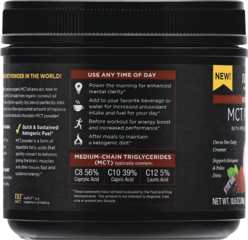 Nutiva MCT Powder with Prebiotic Acacia Fiber Chocolate Dietary Supplement Perspective: left